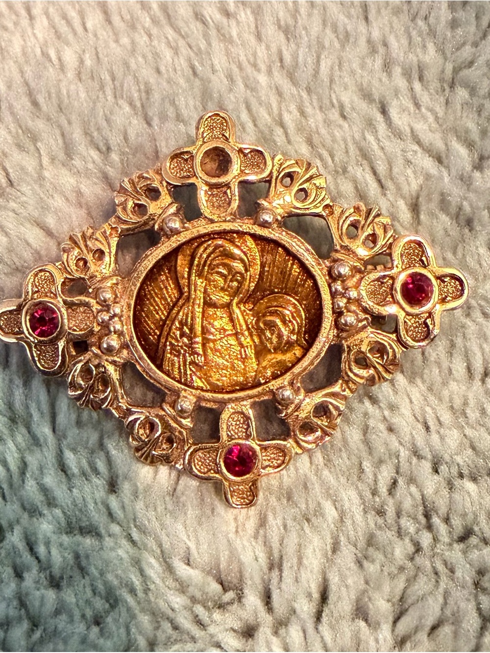 Vatican Library Collection Madonna & Child Brooch Pin Gold Tone - READ